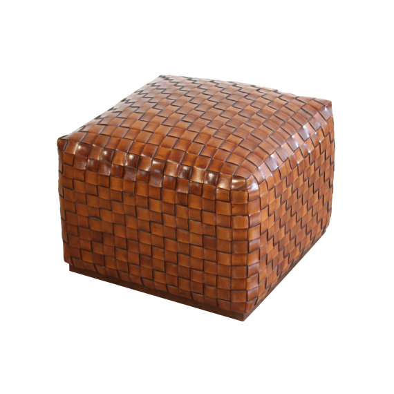 Breadloaf Woven Leather Pouffe