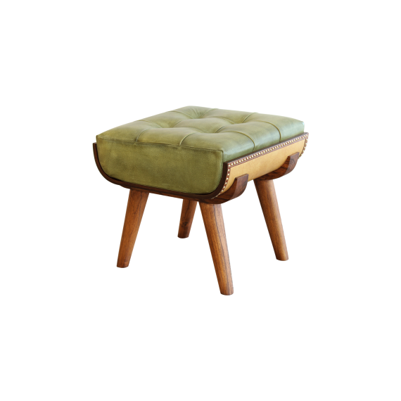 "Star-board" Stool (Sand coloured &  moss green leather)
